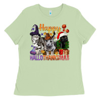 Matcha Happy Hallothanksmas Cats Ladies Tee - BundleAndBundleShop