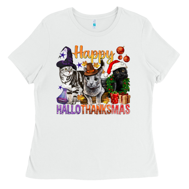 Happy Hallothanksmas Cats Ladies Tee by BundleAndBundleShop | Teevron