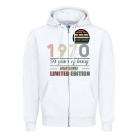 White Vintage 1970 Limited Edition 50 Years Of Being Awe Zipper Hoodie - Bettercallsaul
