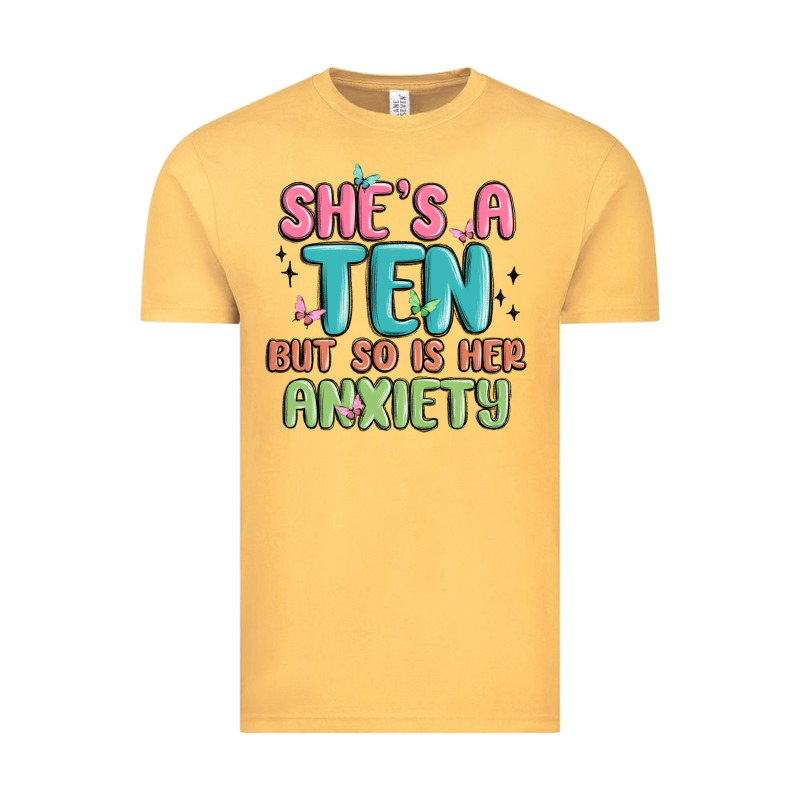She's A Ten But So Is Her Anxiety Vintage Tee by MaliasSmallBusiness | Teevron