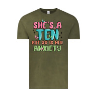 Vintage Olive she's a ten but so is her anxiety Vintage Tee - MaliasSmallBusiness