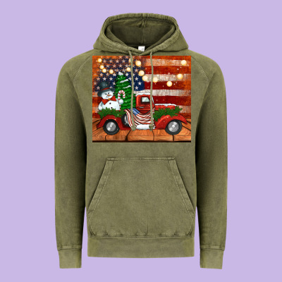 Christmas Truck With American Flag Vintage Hoodie Designed By Jasminsmagicworld