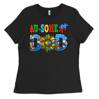 Black ausome autism dad Ladies Tee - AdoDesignShop