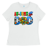White ausome autism dad Ladies Tee - AdoDesignShop