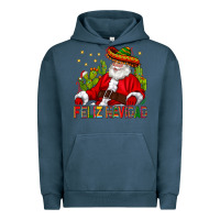 Pigment Midnight Navy Feliz Navidad Santa With Cactus Urban Hoodie - BundleAndBundleShop