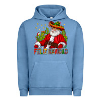 Pigment Pebble Blue Feliz Navidad Santa With Cactus Urban Hoodie - BundleAndBundleShop