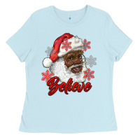 Baby Blue african american santa believe Ladies Tee - RanaPortraitStore