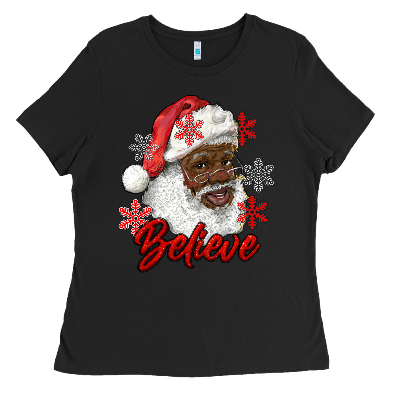 African American Santa Believe Ladies Tee by RanaPortraitStore | Teevron