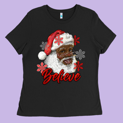 African American Santa Believe Ladies Tee Designed By Ranaportraitstore