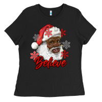 Black african american santa believe Ladies Tee - RanaPortraitStore