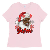 Bubblegum Pink african american santa believe Ladies Tee - RanaPortraitStore