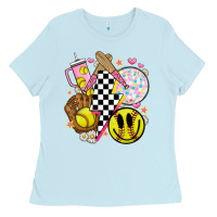 Baby Blue retro softball Ladies Tee - JahusDesignShop