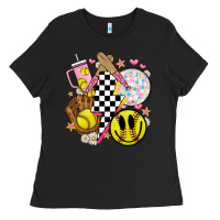 Black retro softball Ladies Tee - JahusDesignShop