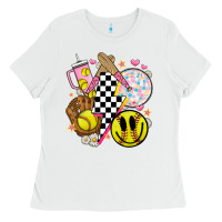 White retro softball Ladies Tee - JahusDesignShop