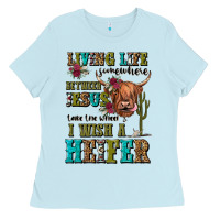 Baby Blue living life somewhere between jesus take the wheel Ladies Tee - JahusDesignShop