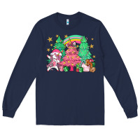 Navy Unicorn Christmas trees Long Sleeve Tee - NancyCooperArtShop