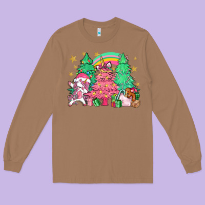 Unicorn Christmas Trees Long Sleeve Tee Designed By Nancycooperartshop
