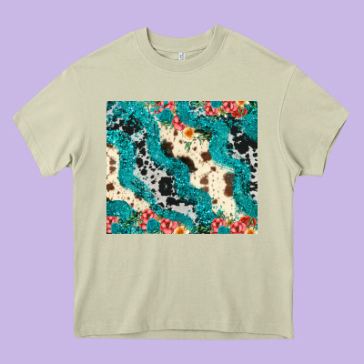 Turquoise Glitter Cowhide Heavy Core Tee Designed By Jahusdesignshop