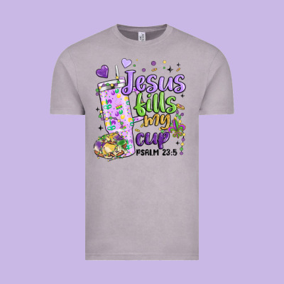 Mardi Gras Jesus Fills My Cup Vintage Tee Designed By Maliassmallbusiness