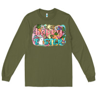 Army Green Happy Easter Long Sleeve Tee - NancyCooperArtShop