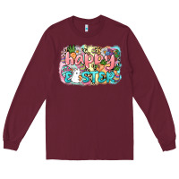 Burgundy Happy Easter Long Sleeve Tee - NancyCooperArtShop