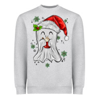 Heather Grey merry christmas ghost Heavyweight Sweatshirt - MaliasSmallBusiness