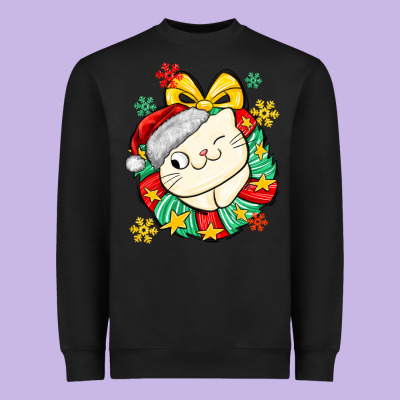 Christmas Wreaths Cat Heavyweight Sweatshirt Designed By Maliassmallbusiness