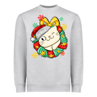 Heather Grey Christmas wreaths cat Heavyweight Sweatshirt - MaliasSmallBusiness