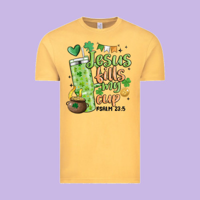 St. Patricks Day Jesus Fills My Cup Vintage Tee Designed By Maliassmallbusiness