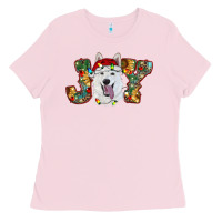 Bubblegum Pink white shepherd christmas joy Ladies Tee - RanaPortraitStore