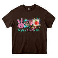 Chocolate Brown peace love art   ado Heavy Core Tee - AdoDesignShop