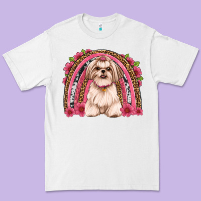 Shih Tzu Floral Rainbow Premium Tee Designed By Jahusdesignshop