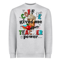 Heather Grey coffee gives me teacher power Heavyweight Sweatshirt - NancyCooperArtShop