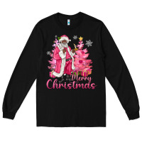 Black Pink Merry Christmas Black Santa Long Sleeve Tee - MaliasSmallBusiness