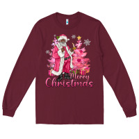 Burgundy Pink Merry Christmas Black Santa Long Sleeve Tee - MaliasSmallBusiness