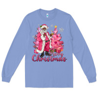 Colony Blue Pink Merry Christmas Black Santa Long Sleeve Tee - MaliasSmallBusiness