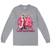 Heather Grey Pink Merry Christmas Black Santa Long Sleeve Tee - MaliasSmallBusiness