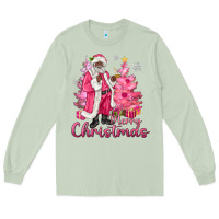 Matcha Pink Merry Christmas Black Santa Long Sleeve Tee - MaliasSmallBusiness