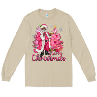 Mushroom Pink Merry Christmas Black Santa Long Sleeve Tee - MaliasSmallBusiness