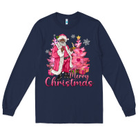 Navy Pink Merry Christmas Black Santa Long Sleeve Tee - MaliasSmallBusiness