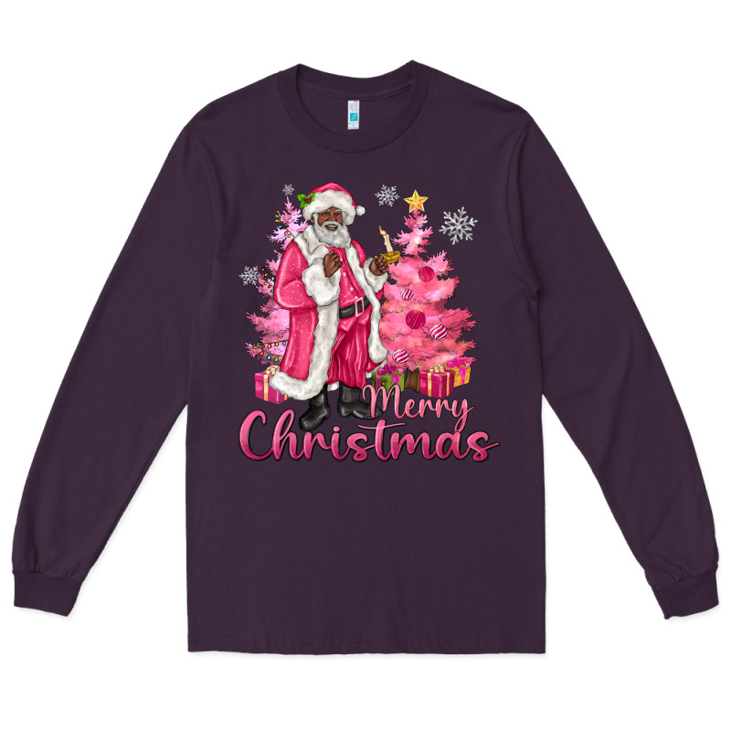 Pink Merry Christmas Black Santa Long Sleeve Tee by MaliasSmallBusiness | Teevron