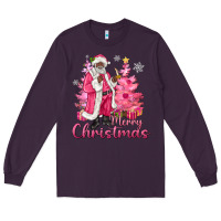 Plum Pink Merry Christmas Black Santa Long Sleeve Tee - MaliasSmallBusiness