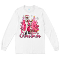 White Pink Merry Christmas Black Santa Long Sleeve Tee - MaliasSmallBusiness