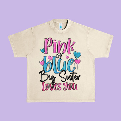 Pink Or Blue Big Sister Loves You Urban Heavy Tee Designed By Maliassmallbusiness