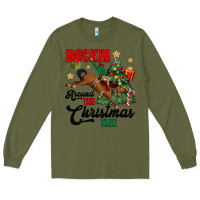 Army Green rockin around the christmas tree Long Sleeve Tee - MaliasSmallBusiness