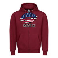 Burgundy American lip Zipper Hoodie - Bettercallsaul