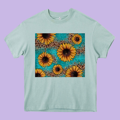 Sunflower Turquoise Glitter Heavy Core Tee Designed By Jahusdesignshop