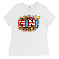 White usa mini  leopard background Ladies Tee - AdoDesignShop