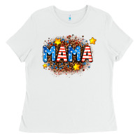 White usa Mama  leopard background Ladies Tee - AdoDesignShop