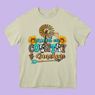 Raised On Country And Sunshine Heavy Core Tee Designed By Adodesignshop